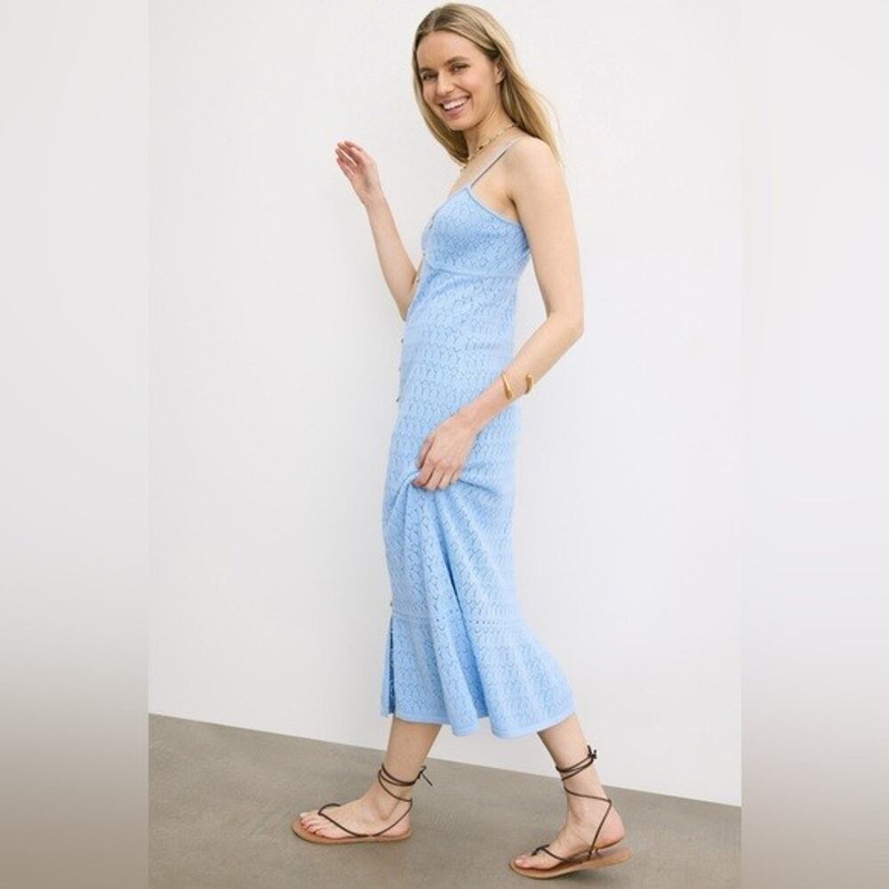 Derek Lam Blue Crochet Flare Elegant Midi Dress Size S